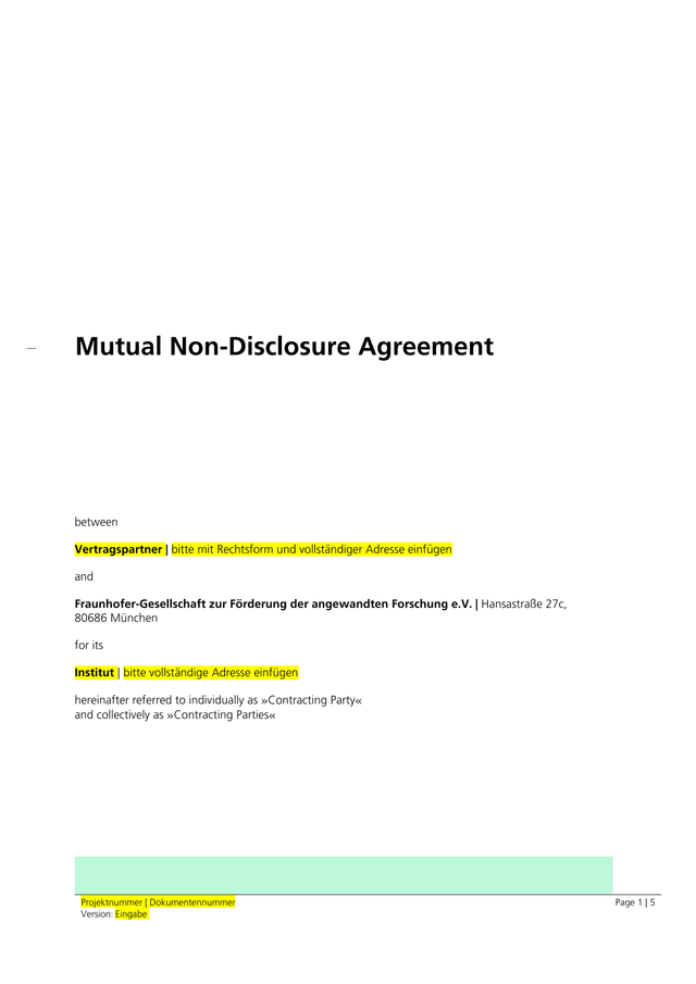 Mutual Non Disclosure Agreement screenshot