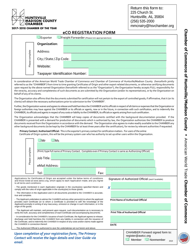 ECO REGISTRATION FORM screenshot