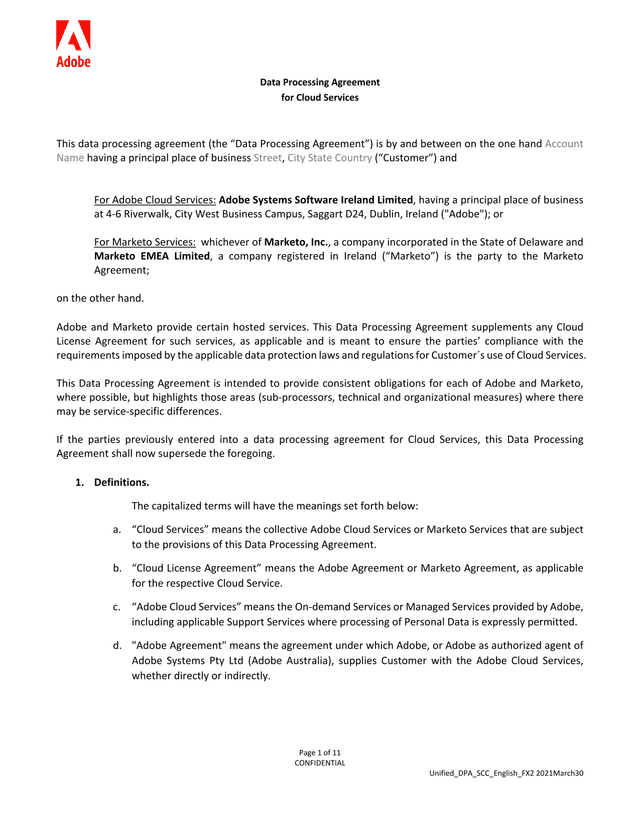 Data Processing Agreement For Cloud Services screenshot