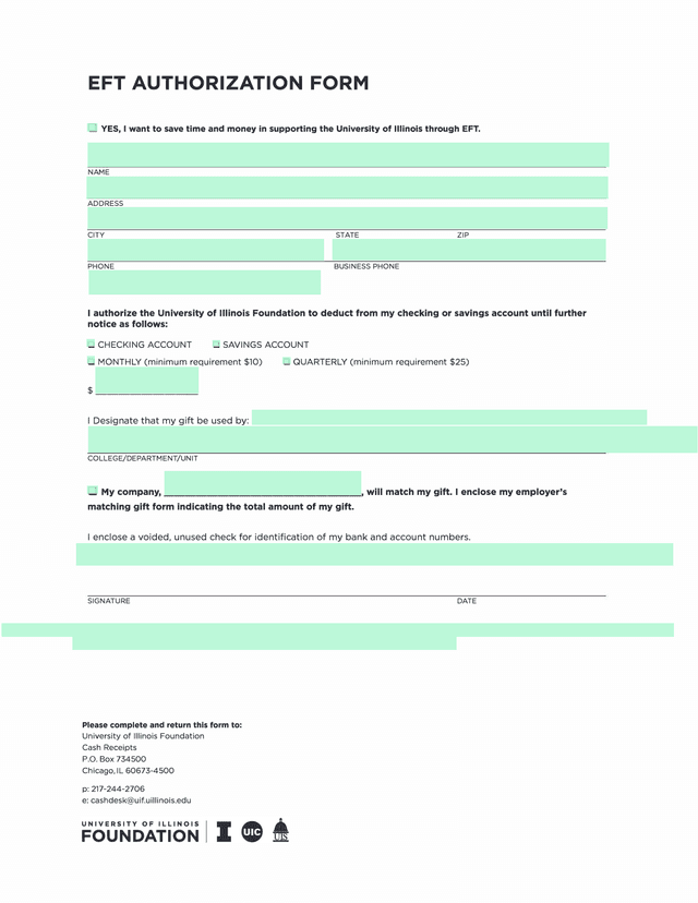 EFT AUTHORIZATION FORM screenshot