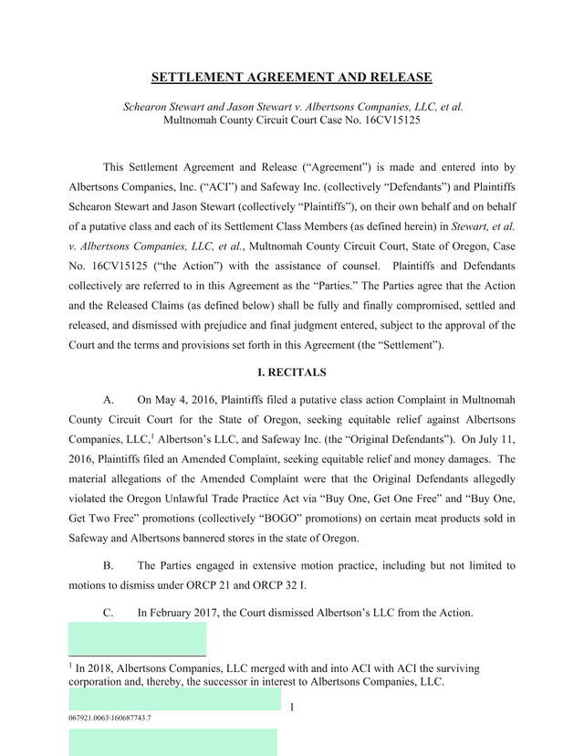 Settlement Agreement And Release screenshot