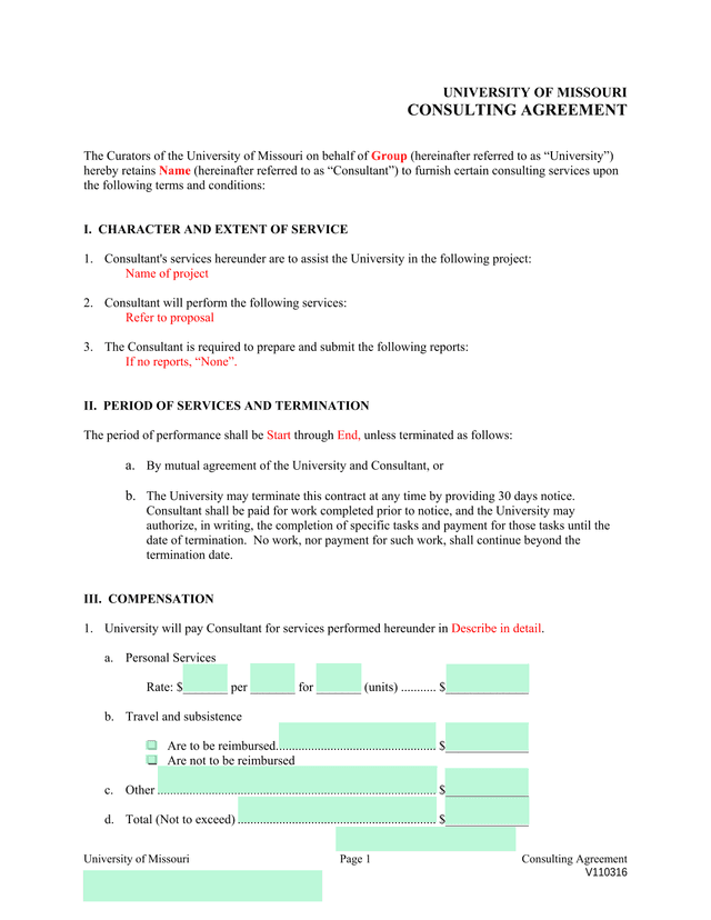 Consulting Agreement screenshot
