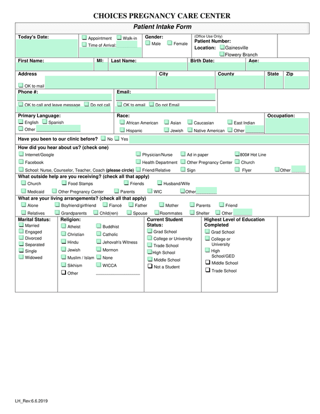 Patient Intake Form screenshot