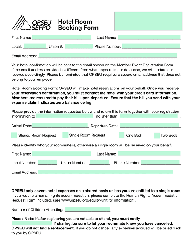 Hotel Room Booking Form screenshot