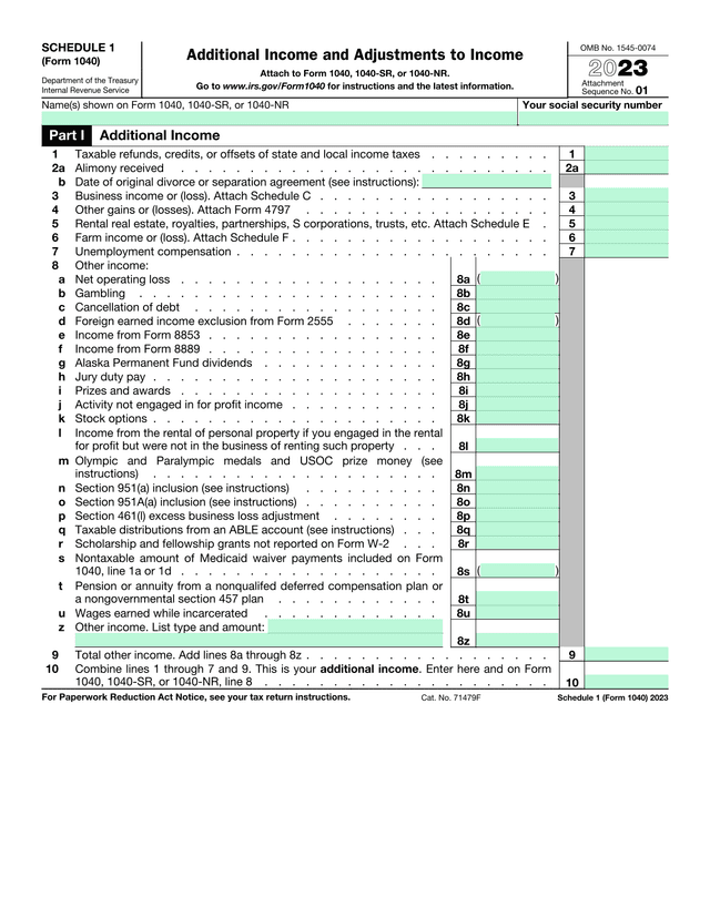 Schedule 1 (Form 1040) screenshot