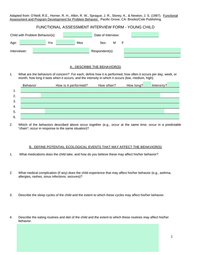 Functional Assessment Interview Form   Young Child screenshot