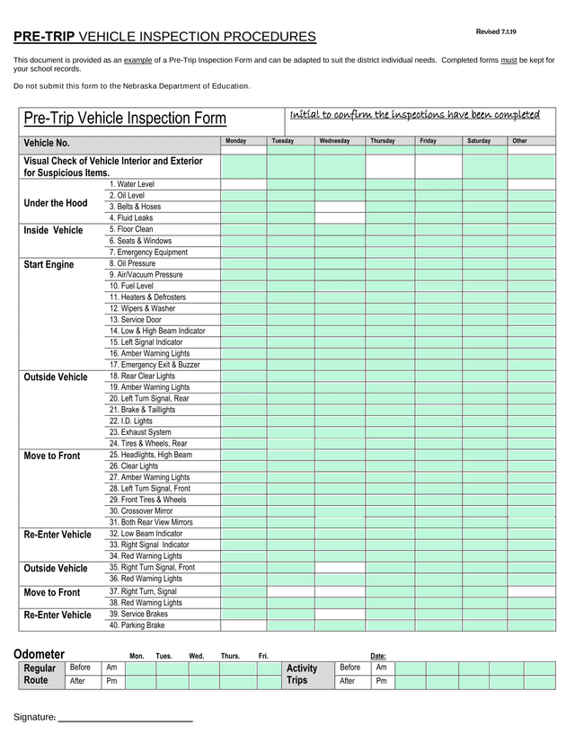 Pre Trip Vehicle Inspection Procedures screenshot
