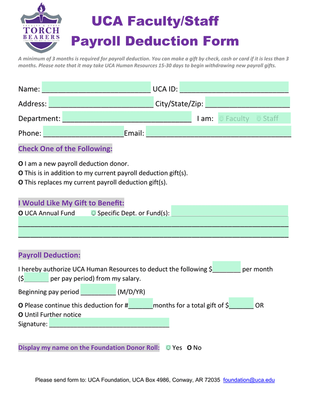 UCA FacultyStaff Payroll Deduction Form screenshot