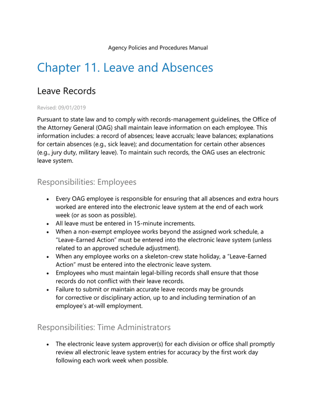Agency Policies And Procedures Manual   Chapter 11. Leave And Absences screenshot