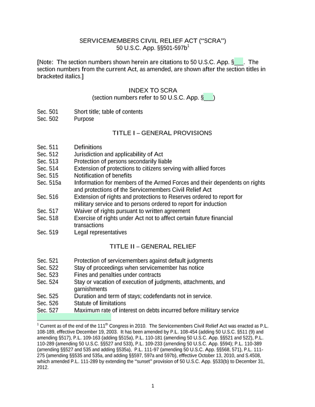 Servicemembers Civil Relief Act (SCRA) screenshot
