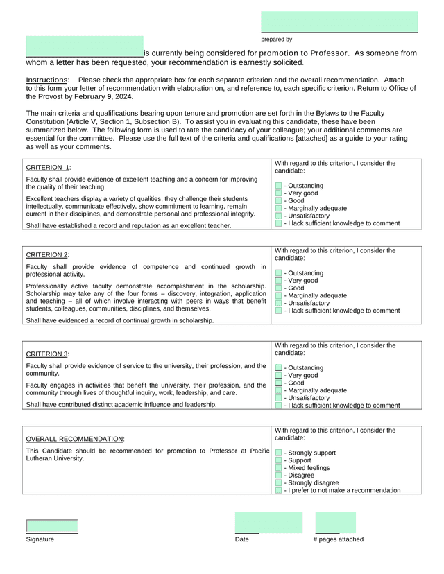 Faculty Tenure And Promotion Recommendation Form screenshot