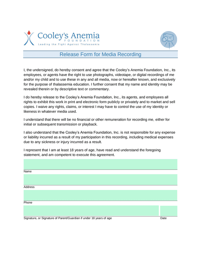 Release Form For Media Recording screenshot