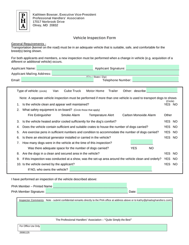 Vehicle Inspection Form screenshot