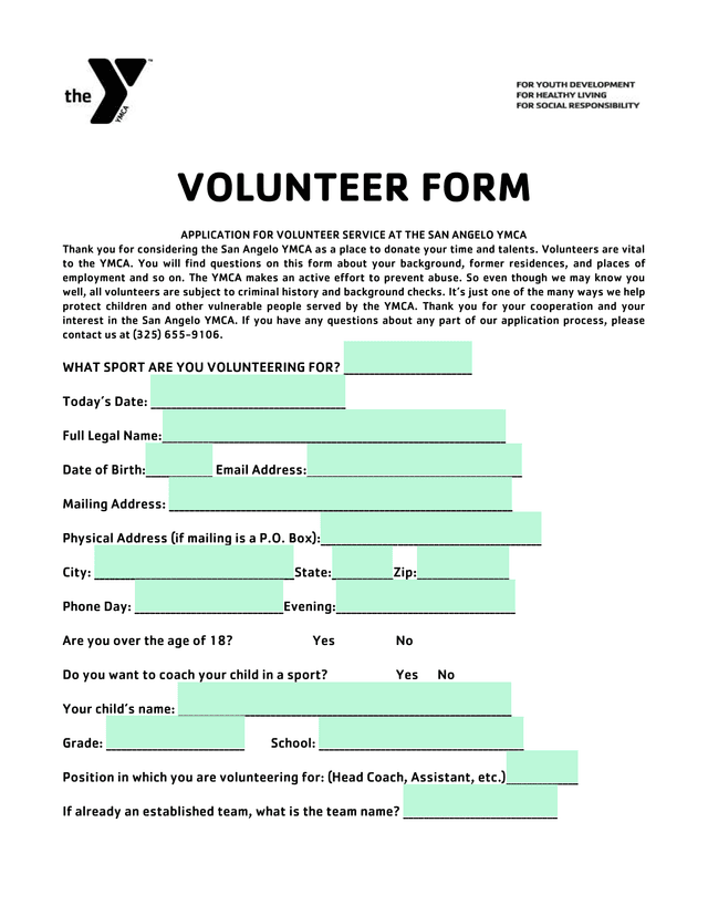 VOLUNTEER FORM screenshot