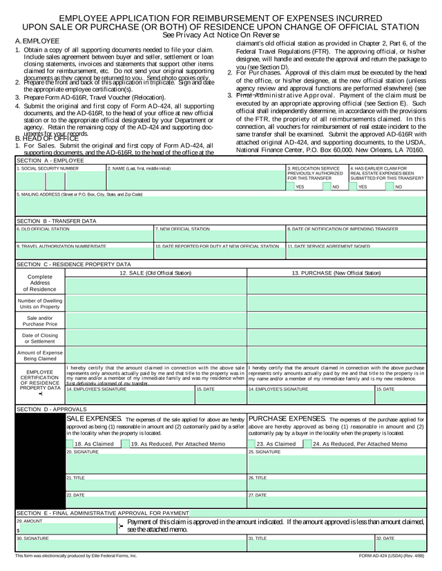 Employee Application For Reimbursement Of Expenses Incurred Upon Sale Or Purchase (Or Both) Of Resid screenshot