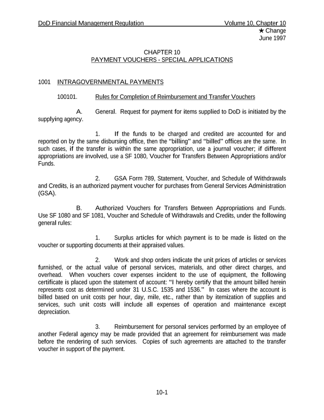 DoD Financial Management Regulation Volume 10, Chapter 10 screenshot