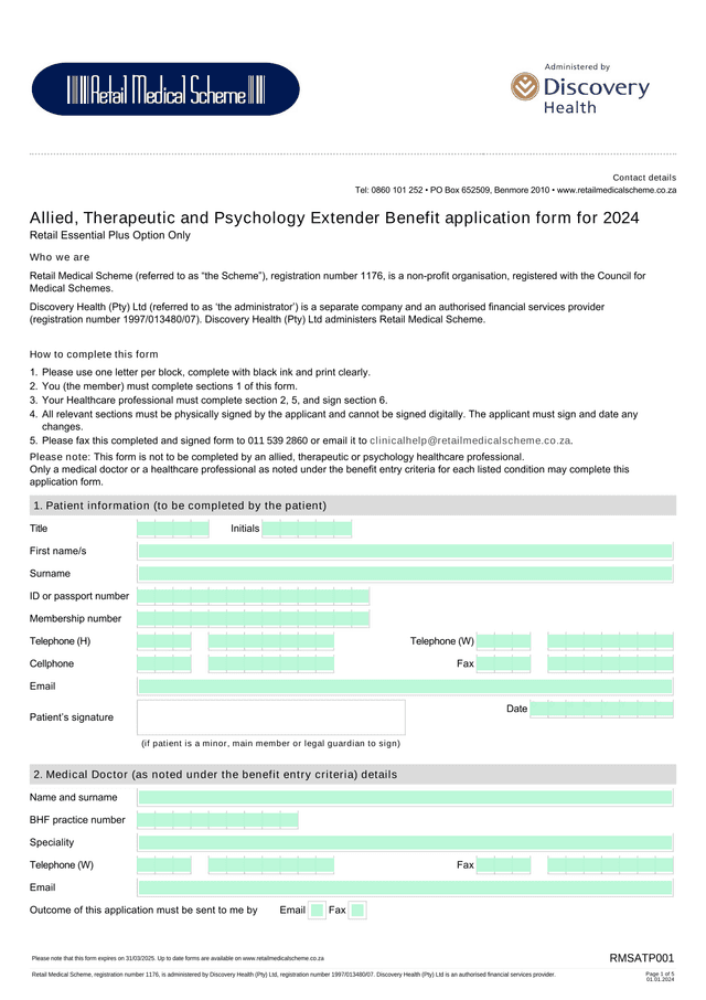 Allied, Therapeutic And Psychology Extender Benefit Application Form For 2024 screenshot