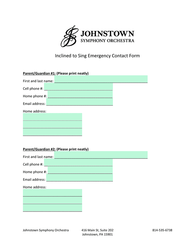 Inclined To Sing Emergency Contact Form screenshot