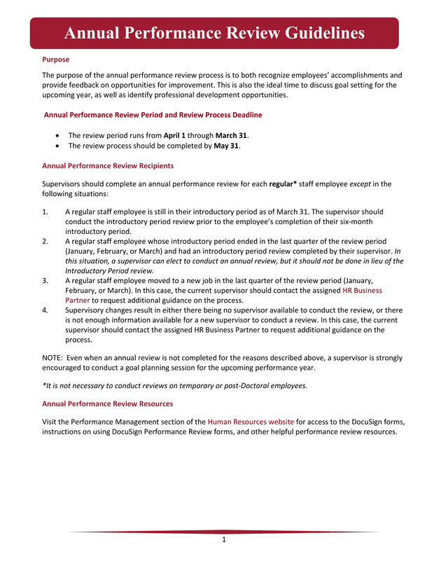 Annual Performance Review Guidelines screenshot