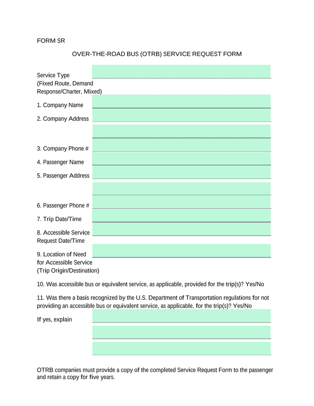 FORM SR   OVER THE ROAD BUS (OTRB) SERVICE REQUEST FORM screenshot