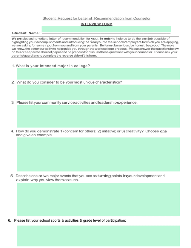 Student Request For Letter Of Recommendation From Counselor screenshot