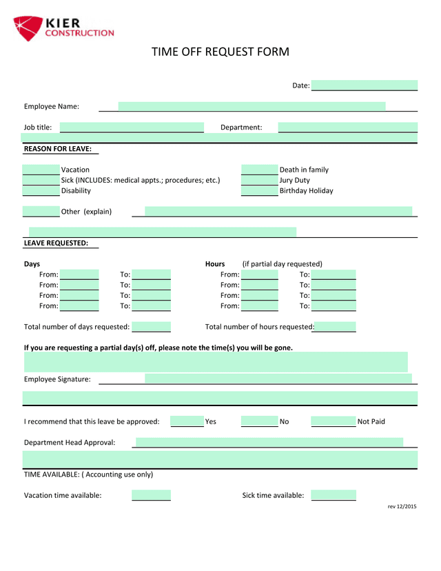 TIME OFF REQUEST FORM screenshot