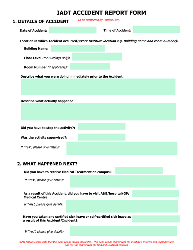 IADT Accident Report Form screenshot