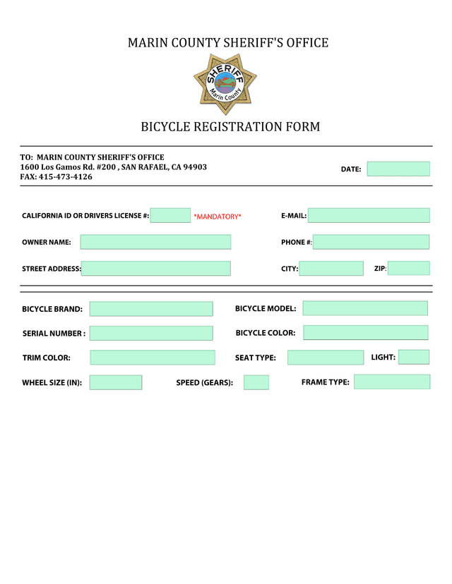 BICYCLE REGISTRATION FORM screenshot