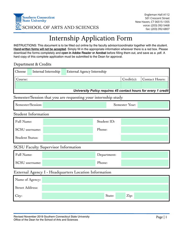 Internship Application Form screenshot