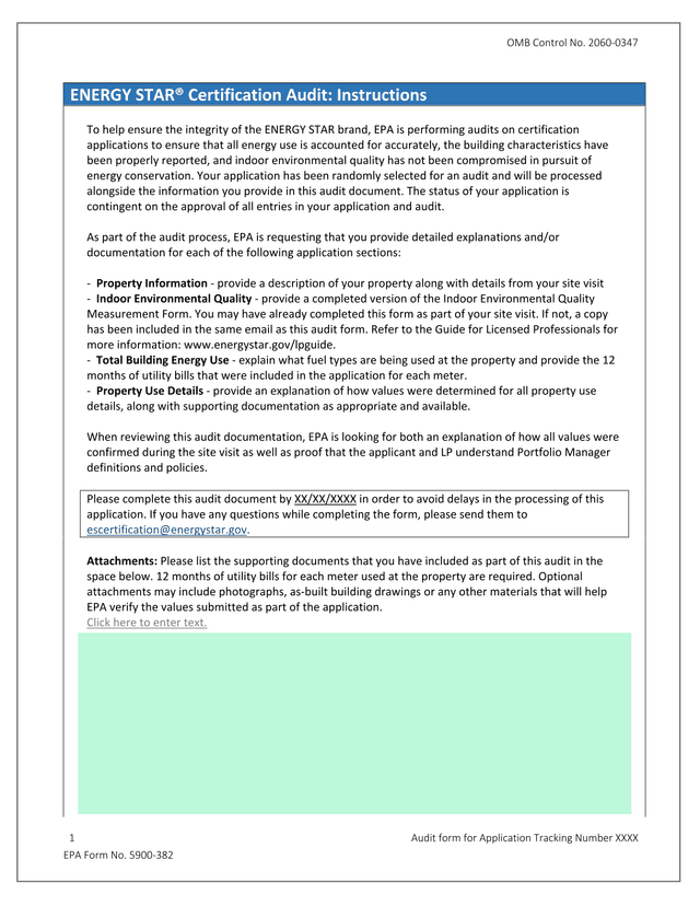 ENERGY STAR Certification Audit Instructions screenshot