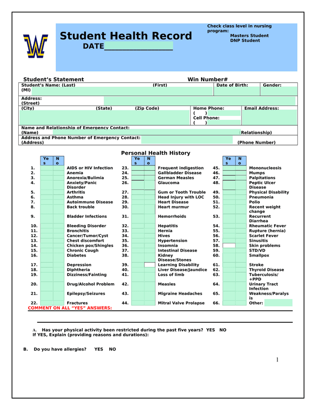 Student Health Record screenshot