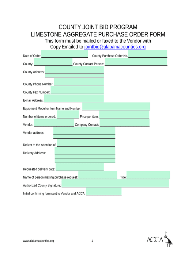 County Joint Bid Program Limestone Aggregate Purchase Order Form screenshot