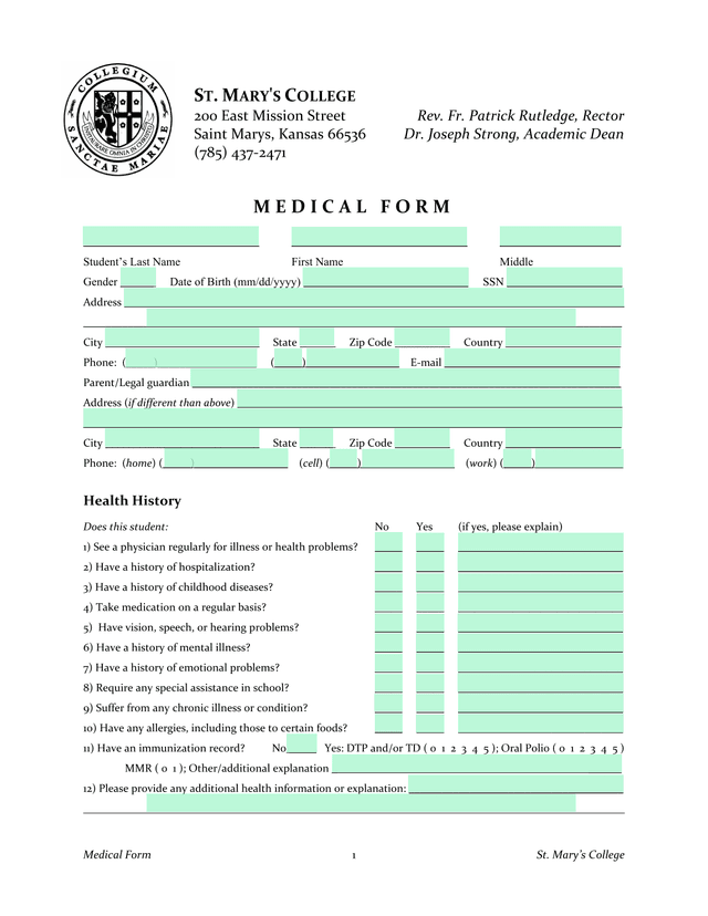 Medical Form screenshot