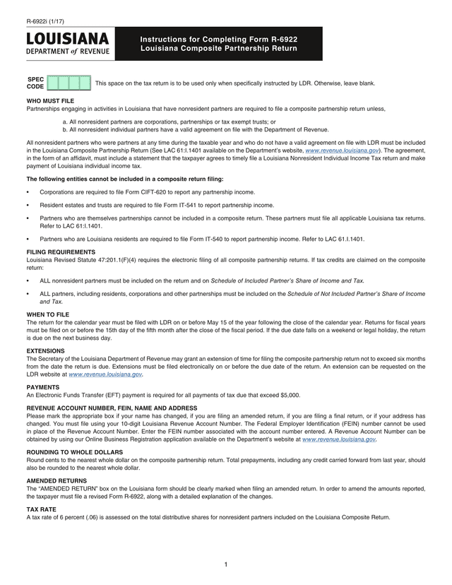 Louisiana Composite Partnership Return Instructions screenshot
