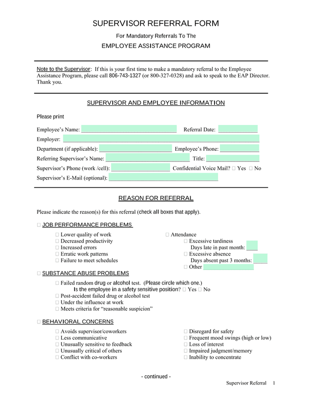 Supervisor Referral Form screenshot