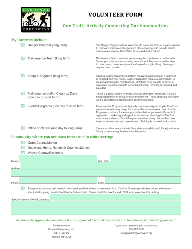 Volunteer Form screenshot