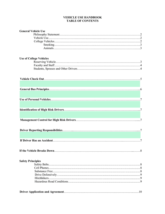 Vehicle Use Handbook screenshot
