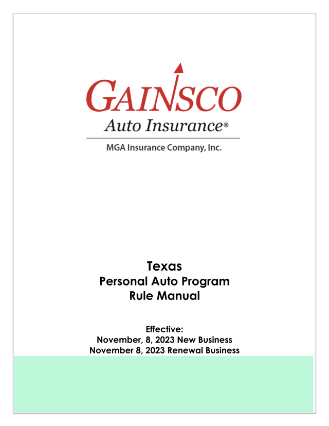 Texas Personal Auto Program Rule Manual screenshot
