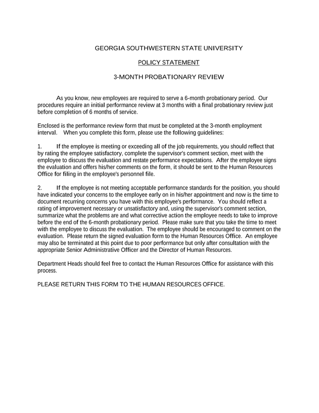3 Month Probationary Review screenshot