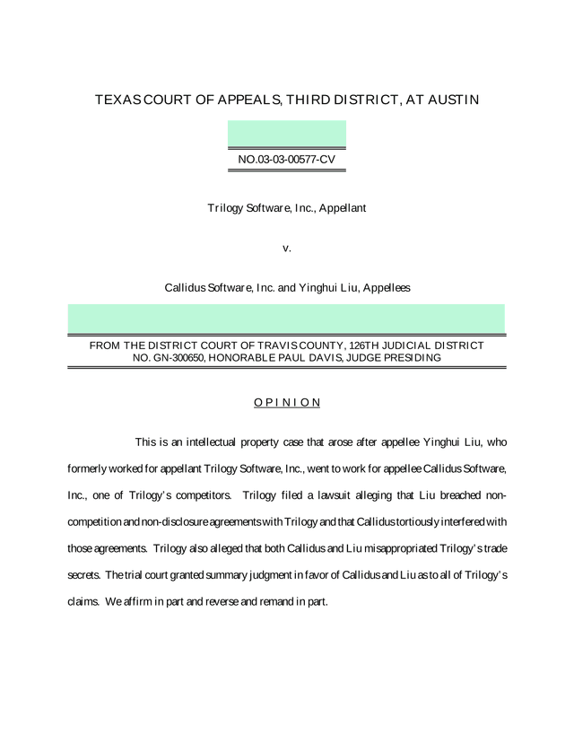 Trilogy Software, Inc. V. Callidus Software, Inc. Court Opinion screenshot