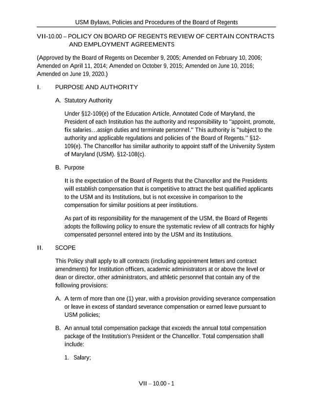 USM Bylaws, Policies And Procedures Of The Board Of Regents   VII 10.00 Policy On Board Of Regents R screenshot