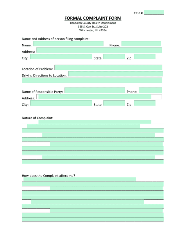 Formal Complaint Form screenshot