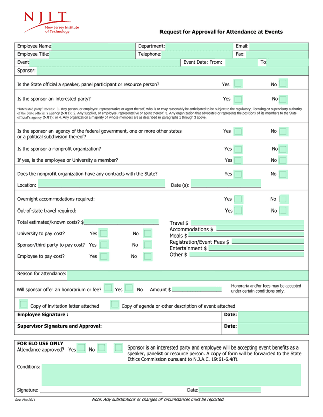 Request For Approval For Attendance At Events screenshot