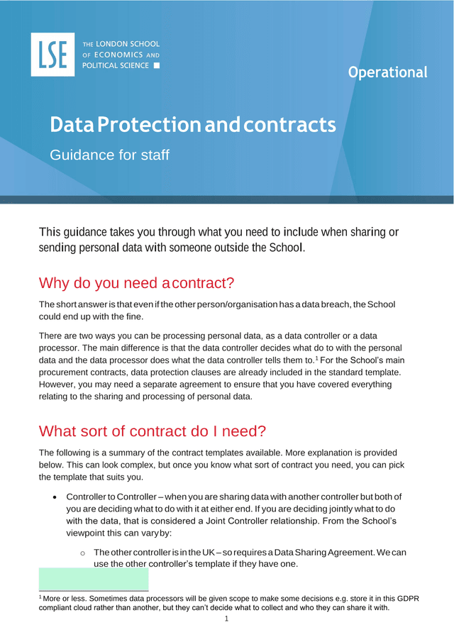 Operational Data Protection And Contracts Guidance For Staff screenshot