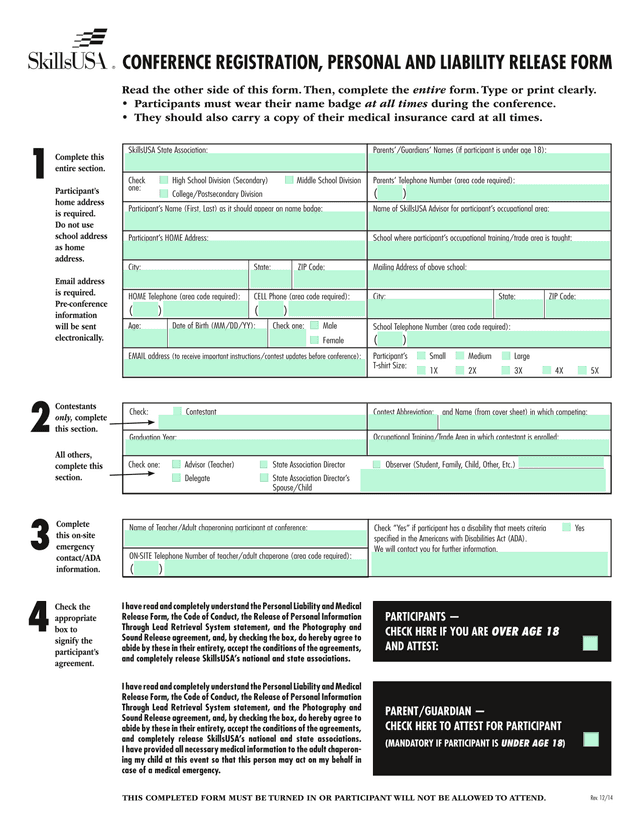 Conference Registration, Personal And Liability Release Form screenshot