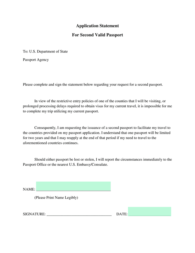 Application Statement For Second Valid Passport screenshot