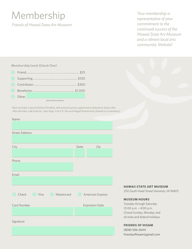 Friends Of Hawaii State Art Museum Membership screenshot