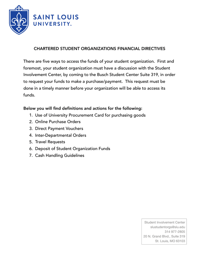 Chartered Student Organizations Financial Directives screenshot