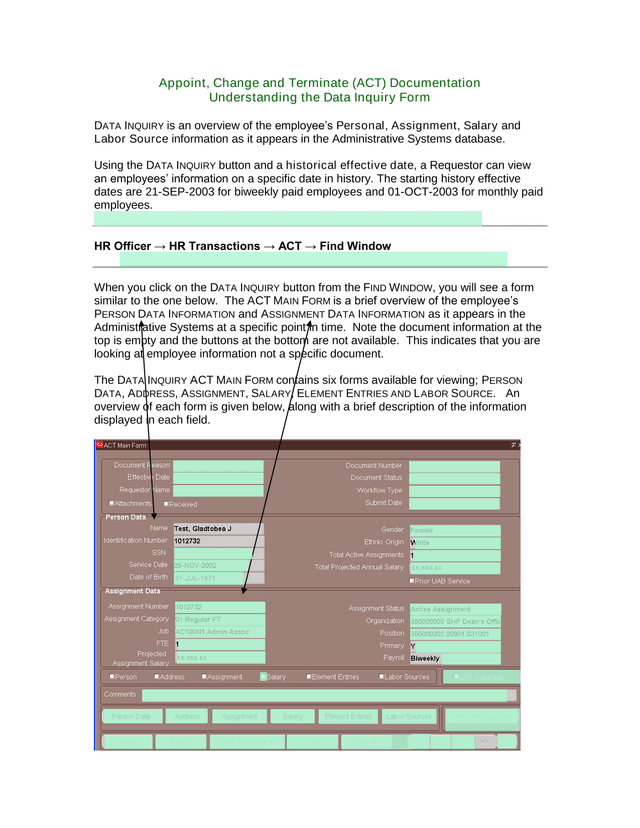 Appoint, Change And Terminate (ACT) Documentation   Understanding The Data Inquiry Form screenshot