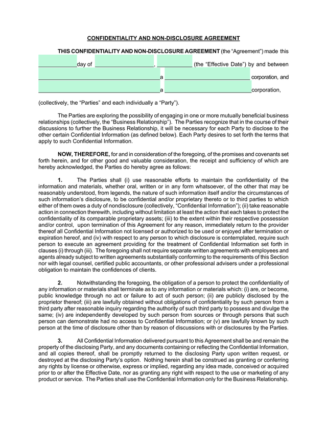 Confidentiality And Non Disclosure Agreement screenshot